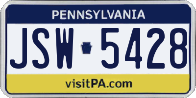 PA license plate JSW5428