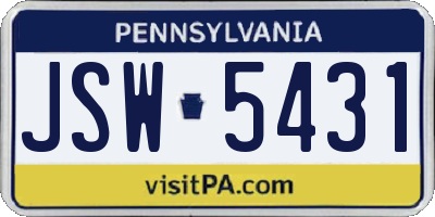 PA license plate JSW5431