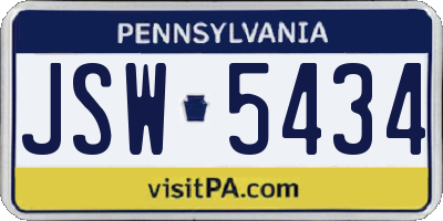 PA license plate JSW5434