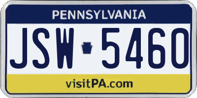 PA license plate JSW5460