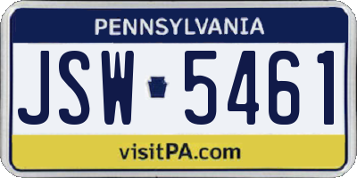 PA license plate JSW5461