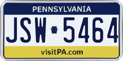 PA license plate JSW5464