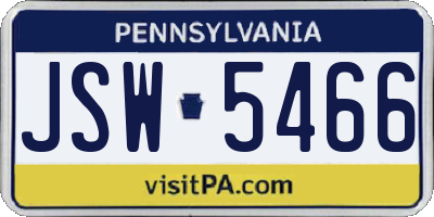 PA license plate JSW5466