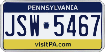 PA license plate JSW5467