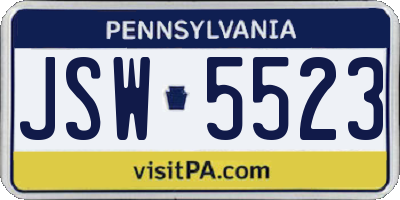 PA license plate JSW5523