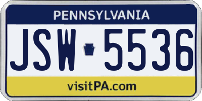 PA license plate JSW5536