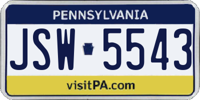 PA license plate JSW5543