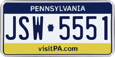 PA license plate JSW5551