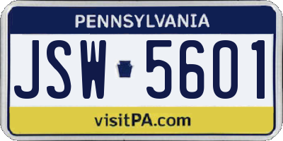 PA license plate JSW5601