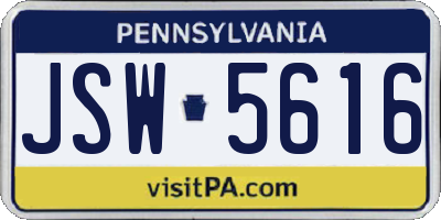 PA license plate JSW5616