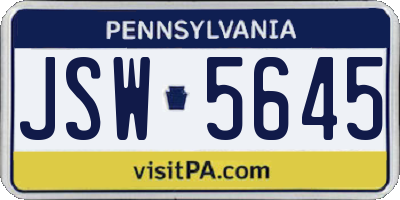 PA license plate JSW5645