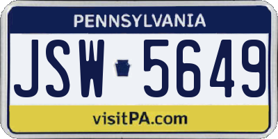 PA license plate JSW5649