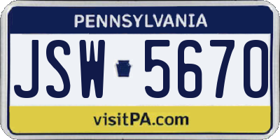 PA license plate JSW5670