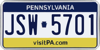 PA license plate JSW5701