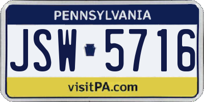 PA license plate JSW5716