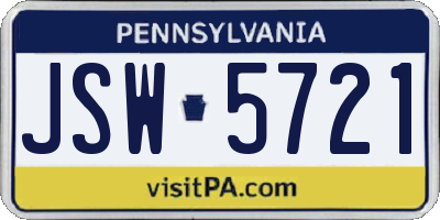 PA license plate JSW5721