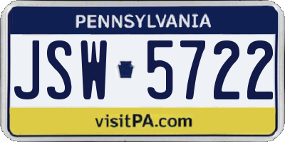 PA license plate JSW5722