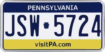 PA license plate JSW5724