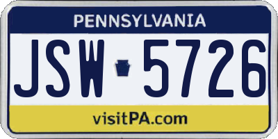 PA license plate JSW5726