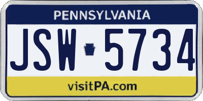 PA license plate JSW5734