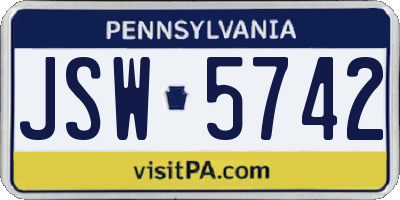 PA license plate JSW5742