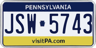 PA license plate JSW5743