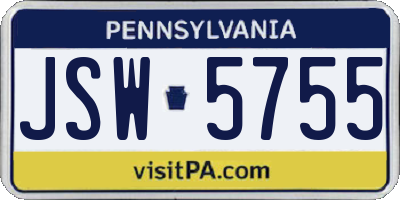 PA license plate JSW5755