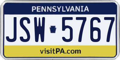 PA license plate JSW5767