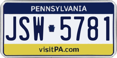PA license plate JSW5781
