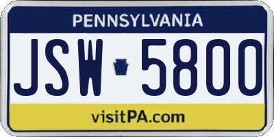 PA license plate JSW5800
