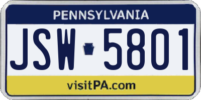PA license plate JSW5801