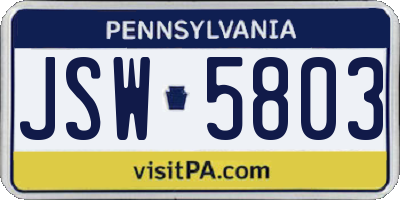 PA license plate JSW5803