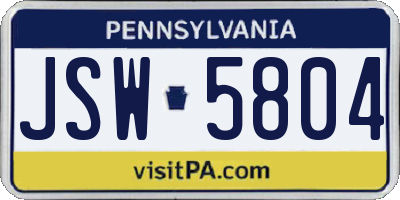 PA license plate JSW5804