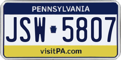 PA license plate JSW5807