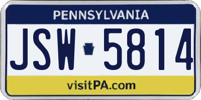 PA license plate JSW5814