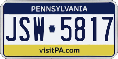 PA license plate JSW5817