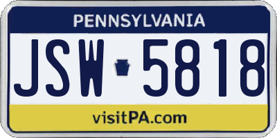 PA license plate JSW5818