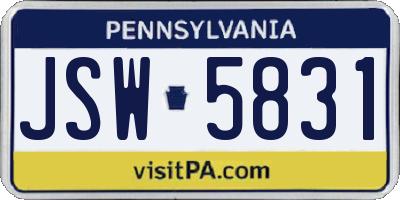 PA license plate JSW5831