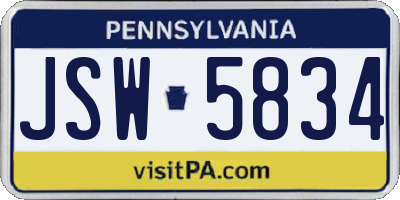 PA license plate JSW5834