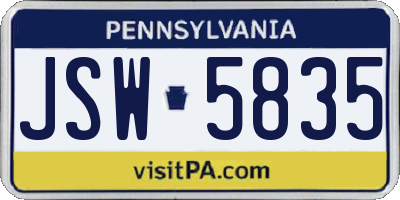 PA license plate JSW5835