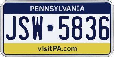 PA license plate JSW5836