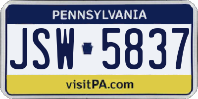 PA license plate JSW5837