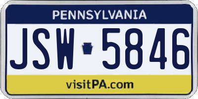 PA license plate JSW5846