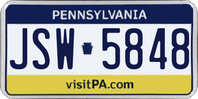 PA license plate JSW5848