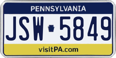 PA license plate JSW5849