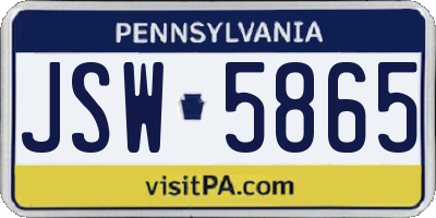 PA license plate JSW5865