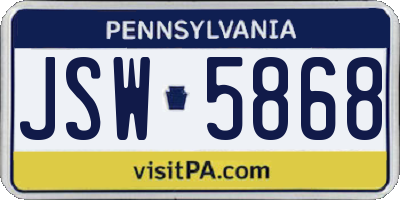 PA license plate JSW5868