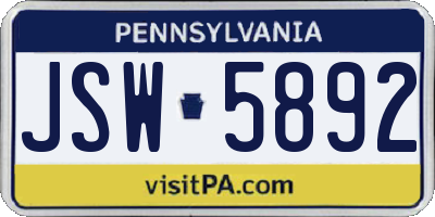 PA license plate JSW5892