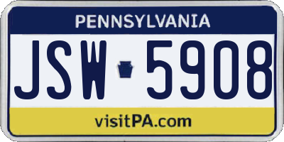 PA license plate JSW5908