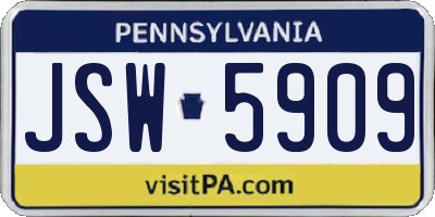 PA license plate JSW5909